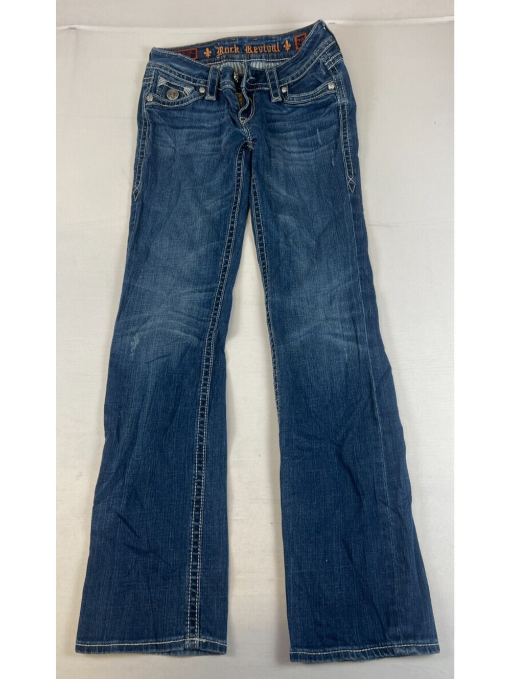 Rock Revival Women's Size 28 Tori Bootcut Flap Pocket Stretch Blue Jeans
